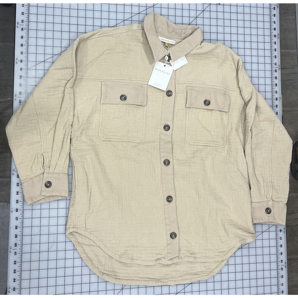 Downeast Bulky Tan Button Down Shirt Pockets Medium I4